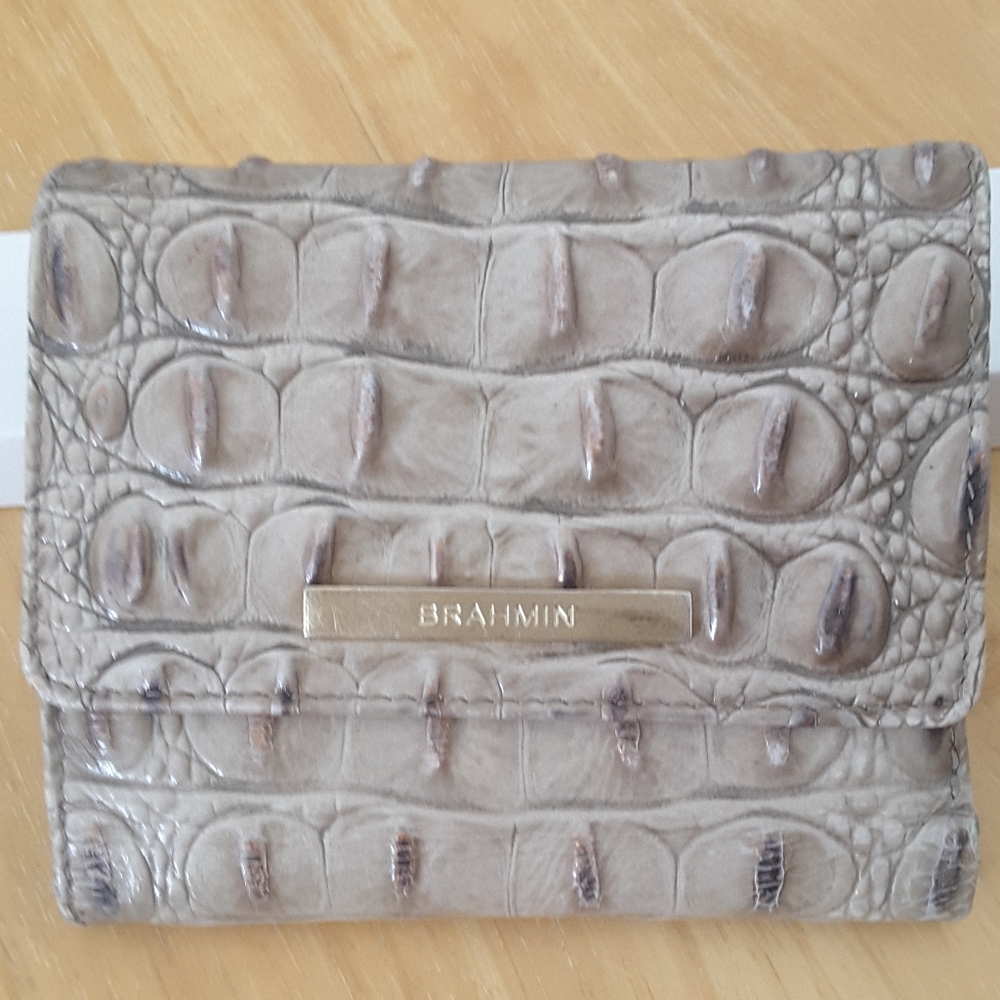 Brahmin Trifold Embossed Wallet Taupe